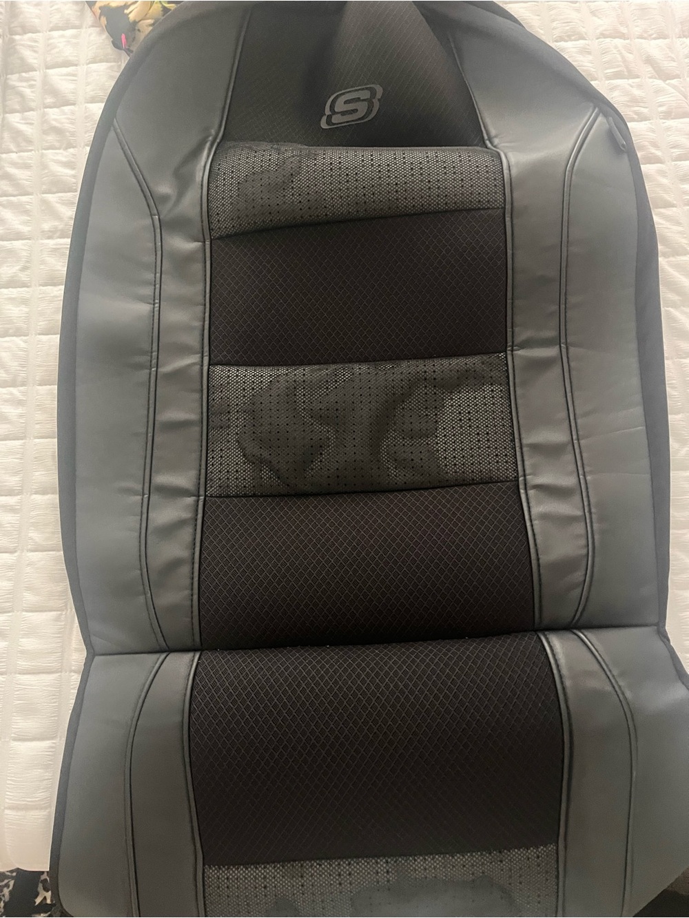 Skechers Black and Gray Quilted Seat Cover with Embroidered Logo